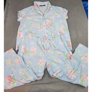 Lauren Ralph Lauren Pajama Set Womens Large Floral Black Label Lightweight